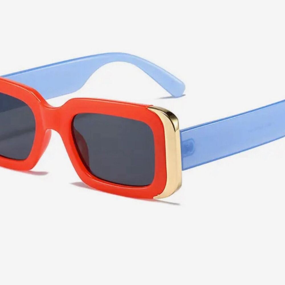 Retro Jelly Color Square Sunglasses Red & Blue UV400 Gradient Shades Uni…